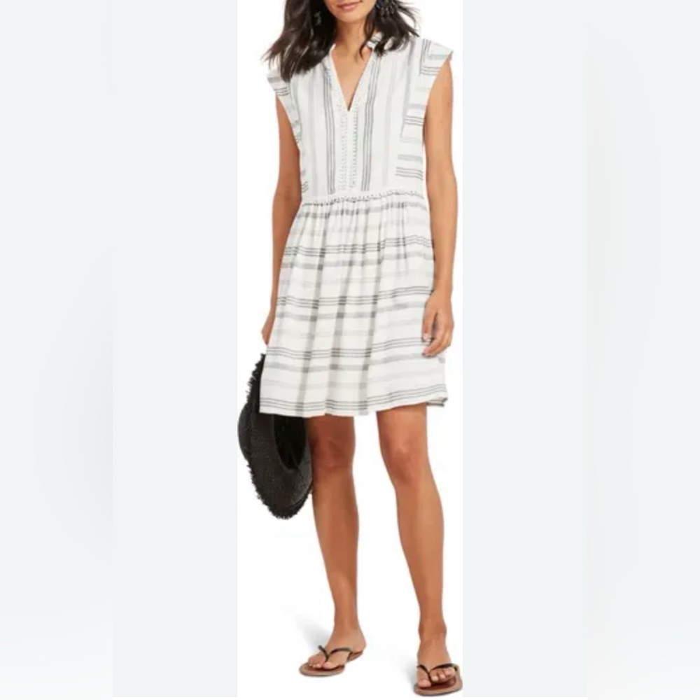 Vineyard Vines Mini Pom Stripe Cover Up Dress, Size XS, Color White/Black